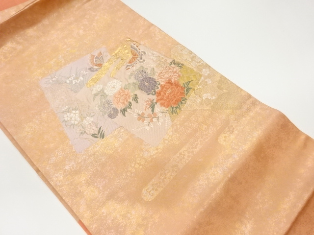 JAPANESE KIMONO / VINTAGE NAGOYA OBI / WOVEN BUTTERFLY & FLOWERS
